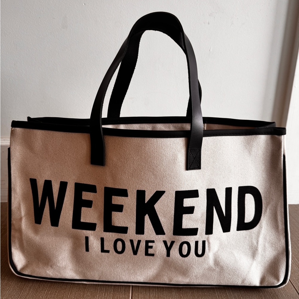 Weekend Canvas Tote Bag - Black and Cream
